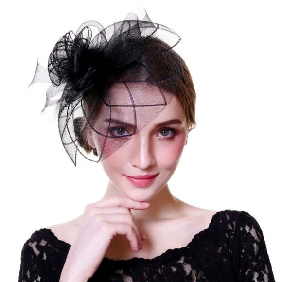 Sophisticated Black Fascinator Kentucky Derby Tea Cockt
